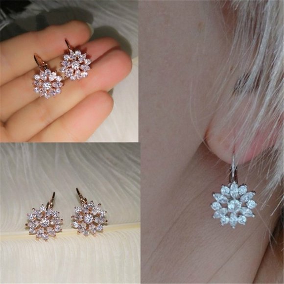 NEW Rose Gold Marquis Diamond Flower Earrings - Picture 2 of 7